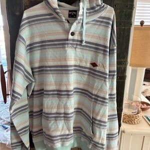 Billabong Men's Light Blue Striped Hooded Pullover